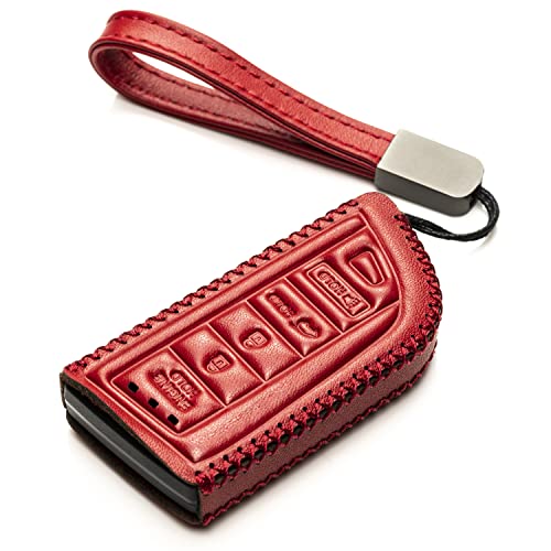 Image of Vitodeco Genuine Leather Smart Key Fob Case with Leather Key Strap Compatible for Acura MDX, RDX, ADX, TLX, INTEGRA - 5-Button, Red