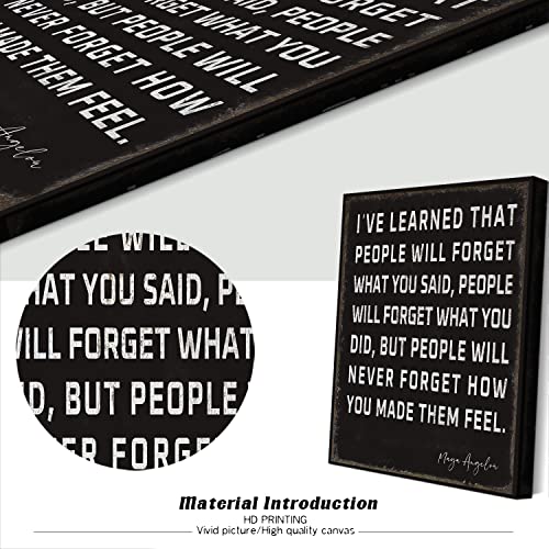 Wowgoomo Retro Inspirational Canvas Wall Art Maya Angelou Quotes I've Learned That People Will Never Forget How You Made Them Feel Motivational Positive Painting Wall Decor For Home Office Framed Gift #TOP6