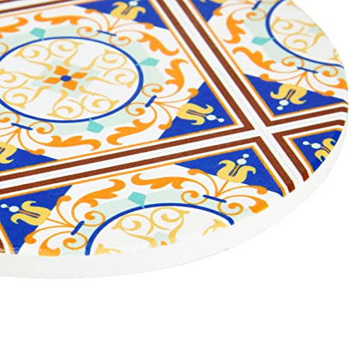 Set Of 8 Ceramic Coasters For Drinks With Cork Base And Iron Holder, Mediterranean Tile Designs (4 Inches) #TOP5