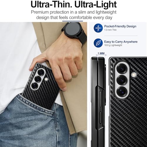 Hovisi Carbon Fiber Case for Samsung Galaxy Z Fold 8 Ultra with Magnetic, Sturdy Aramid Fiber Back Phone Case, Shockproof Protection Cover, Lightweight Carbon Fiber Design Magnetic Case (Black) by Hovisi - Used condition - Image 5