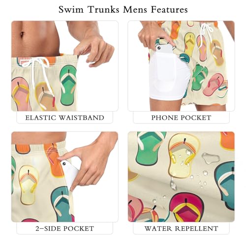xigua Colorful Flip Flops Pattern Mens Swim Trunks with Liner, 5 inch Quick Dry Mens Boardshorts for Beach3