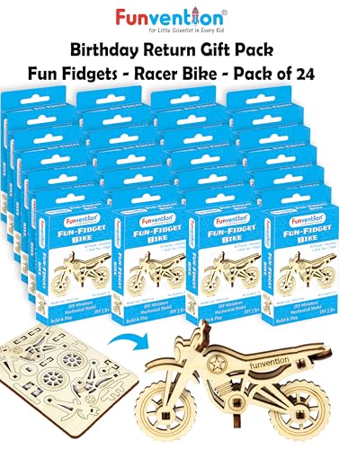 Image of Funvention Birthday Return Gifts (Pack of 24) Fun Fidgets - Bike | DIY Miniature Mechanical Models 3D Puzzle Return Favours for Kids Birthday Party 5+ Years Made in India Toys, Gold