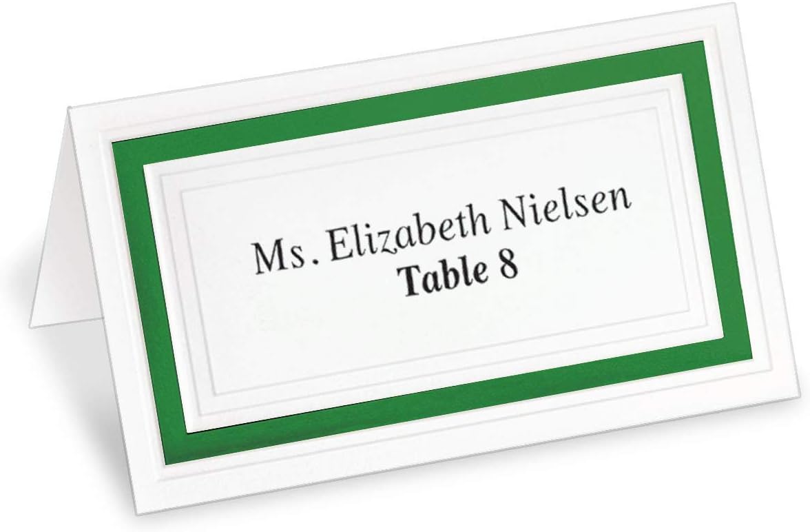 White Cover Stock Place Cards with Green Foil Border, 100-Pack