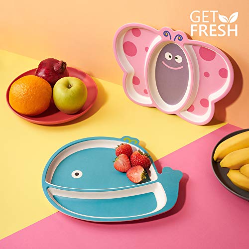 Get Fresh Bamboo Kids Divided Plates – 1Pc Butterfly Sectioned Bamboo Fibre Childrens Plates – Cute Animal Bamboo Toddler Divided Plate – Reusable Bamboo Fibre Kids Plates With 3 Compartments #TOP6