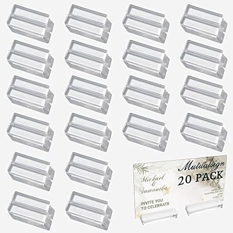 Mutualsign Acrylic Sign Holder Clear Acrylic Stand, Table Numbers Display Stands with Card Slot, Place Sign Holders for Name/Menu/Numbers.(20 PCS) Cover