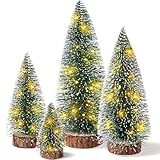 4PCS Mini Christmas Tree with Lights, Bottle Brush Trees, Christmas Table Decorations, Small Christmas Village Trees for Xmas Holiday Party Home Craft (Lighted)