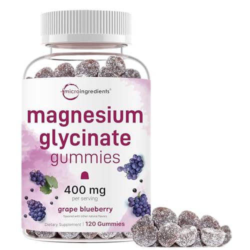 Magnesium Glycinate Gummies 400mg Per Serving, 120 Count | Natural Grape Blueberry Flavor | Potent Elemental Form + Chelated for High Absorption | Healthy Muscle, Bones, & Mood Support Suppl