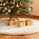 SYITCUN 60 Inch Faux Fur Christmas Tree Skirt, Extra Large Fluffy Xmas Tree Skirt for 6 to 9 FT Christmas Trees, Thicker Plush Christmas Decorations