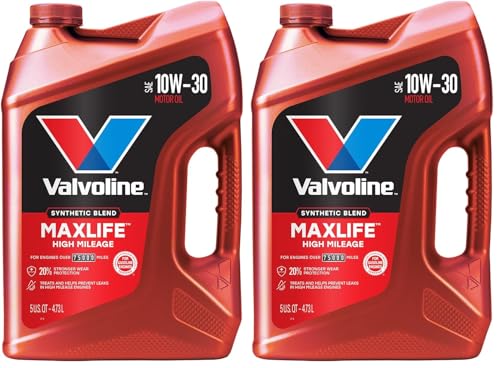 Valvoline High Mileage with MaxLife Technology 10W-30 Synthetic Blend Motor Oil 5 Quart, (Pack of 2)