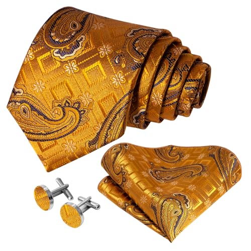 Image of 5PCS Mens Silk Designer Tie, Pocket Square, Cufflinks, Drilled Tie Ring and Lapel Pin Set for Wedding Groom Party