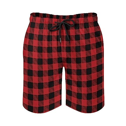 Red Buffalo Plaid Mens Swim Trunks Quick Dry Beach Shorts Casual Sports Board Shorts Swimwear with Pocket2