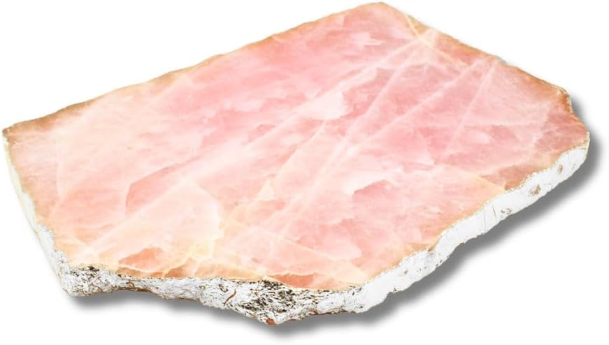 Rose Quartz Serving Tray with Silver Edge - Elegant Natural Stone Cheese & Charcuterie Board, Luxury Decorative Serving Platter for Parties, Weddings & Gifts