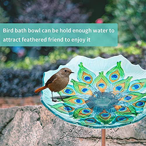Mumtop Glass Bird Bath, Garden Outdoor Birdbaths Birdfeeder With Metal Stake Peacock #TOP1