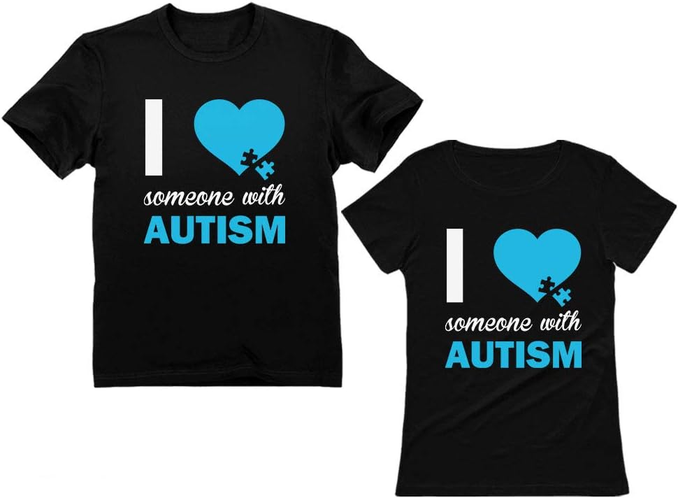 Tstars Autism Awareness Shirts Men Women Love Autism Mom Dad Puzzle Matching Shirts Set Dad Black X-Large/Mom Black Large
