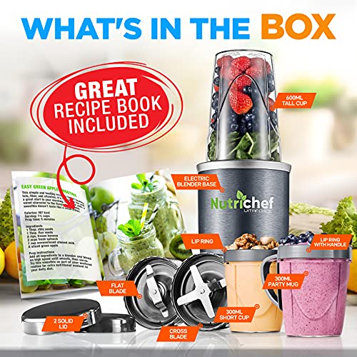 Personal Electric Single Serve Blender - 600W Professional Kitchen Countertop Mini Blender-For Shakes And Smoothies W/Pulse Blend, Convenient Lid-Cover, Portable 10 & 20 Oz Cups - Nutrichef Ncbl60 #TOP6