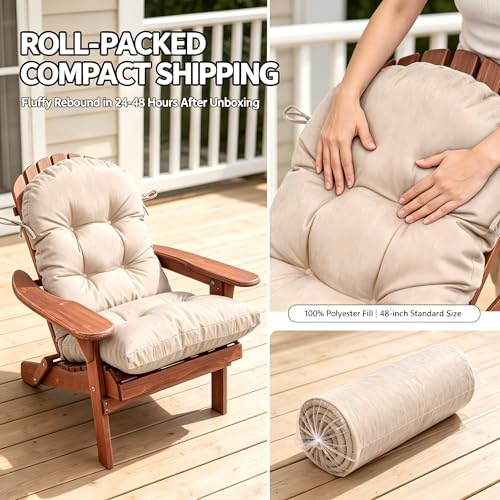 Image of QILLOWAY Outdoor High Back Chair Cushion for Adirondack, All Weather Rocking Chair Cushions Thick Padded Replacement for Patio Furniture Set of 4,Tan, Grey