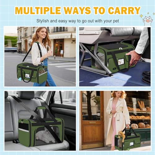 HUANLANG Large Cat Carrier Soft Sided Travel Pet Carrier Airline Approved | Dog Carriers for Small Dogs Medium Cats,Collapsible,3 Storage,zipper lock,Reflective strips,Luggage Strap, Up to 15 Lbs - Image 3