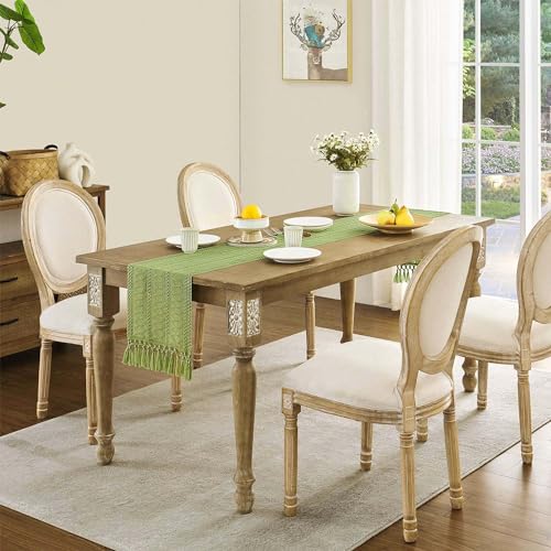 Image of ZeeMart Macrame Style Boho Table Runner, Sage Green Table Runners 36 Inches Long, Farmhouse Woven Home Decor, 12x36 Inch, Green
