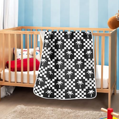 Image of Palm Tree Check Black White Baby Swaddle Blanket for Boys and Girls, Muslin Baby Receiving Swaddle Blanket, Soft Cotton Nursery Swaddling Blankets for Newborn Toddler Infant
