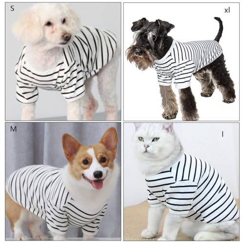 Shengxi Hundepullover, Gestreifte Hundeshirts für Kleine Hunde, Sommer Atmungsaktiv Gestreifte Welpe T-Shirt Weste Basic T-Shirt Dehnbar Haustier Kleidung für Chihuahua Französische Bulldogge (L)