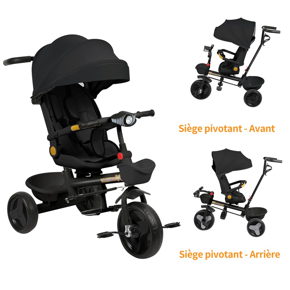 5 in 1 Poussette 3 Roues,jusqu'à 25 kg,Poussette canne,Tricycle évolutif pour Enfant,Grande Capote,Pliage Compact,Dossier Inclinable,Grandes Roues Tout Terrain