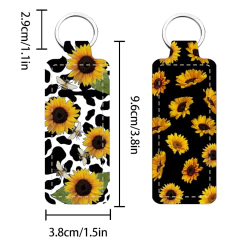 FREEBLOSS 2Pcs Chapstick Holder Keychain 1.5x3.8'' Lip Balm Holder Keychain Lightweight Lipstick Sleeve Pouch with Sunflowers Pattern for Women Girls - Image 3