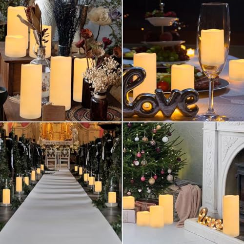 Image of Enpornk Flameless Battery Operated Outdoor Waterproof Set of 12(D: 3 inch x H: 3 inch 4 inch 5 inch 6 inch) Pillar LED Candles with 10-Key Remote and Cycling 24 Hours Timer
