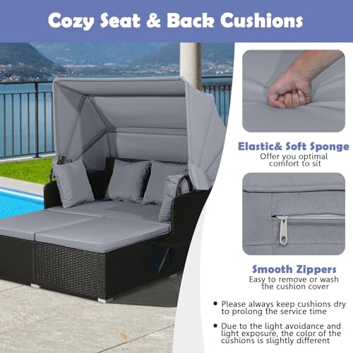 image for Tangkula Patio Rattan Daybed with Retractable Canopy, Outdoor Wicker S