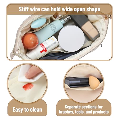 Ms. pen- Aesthetic Quilted Makeup Bag for Women, Beige, Puffy Padded Cute Makeup Bag Cute, Cosmetic Pouch, Quilted Pouch3