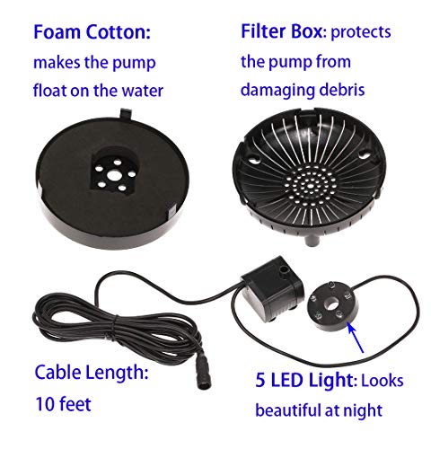 Lewisia 8W Solar Fountain Pump with LED Lighting for Pool Koi Pond Garden Bird Bath Submersible Solar Water Pump Kit - Thumbnail 5