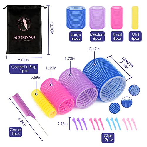 Hair Rollers With Free Storage Bag - Self Grip Heatless Sooninno Jumbo Hair Curlers Rollers For Bangs,Long,Medium,Short,Curly,Volume Hair - Set Of 38 Pcs,Velcro,Assorted Sizes And Colors - Best Rollers Hair Curlers #TOP1