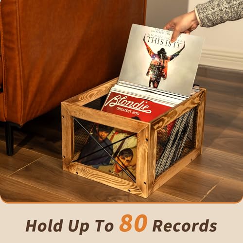 Becko US Caixa de armazenamento de discos de vinil, suporte de madeira, organizador de discos, armaz