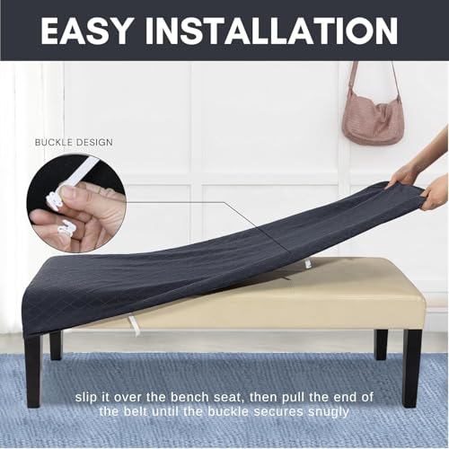 Image of SearchI Waterproof Dining Bench Cover, Stretch Washable Long Bench Seat Covers, Rectangle Dining Table Bench Slipover for Dining Room, Living Room, Kitchen(Grey Jacquard)