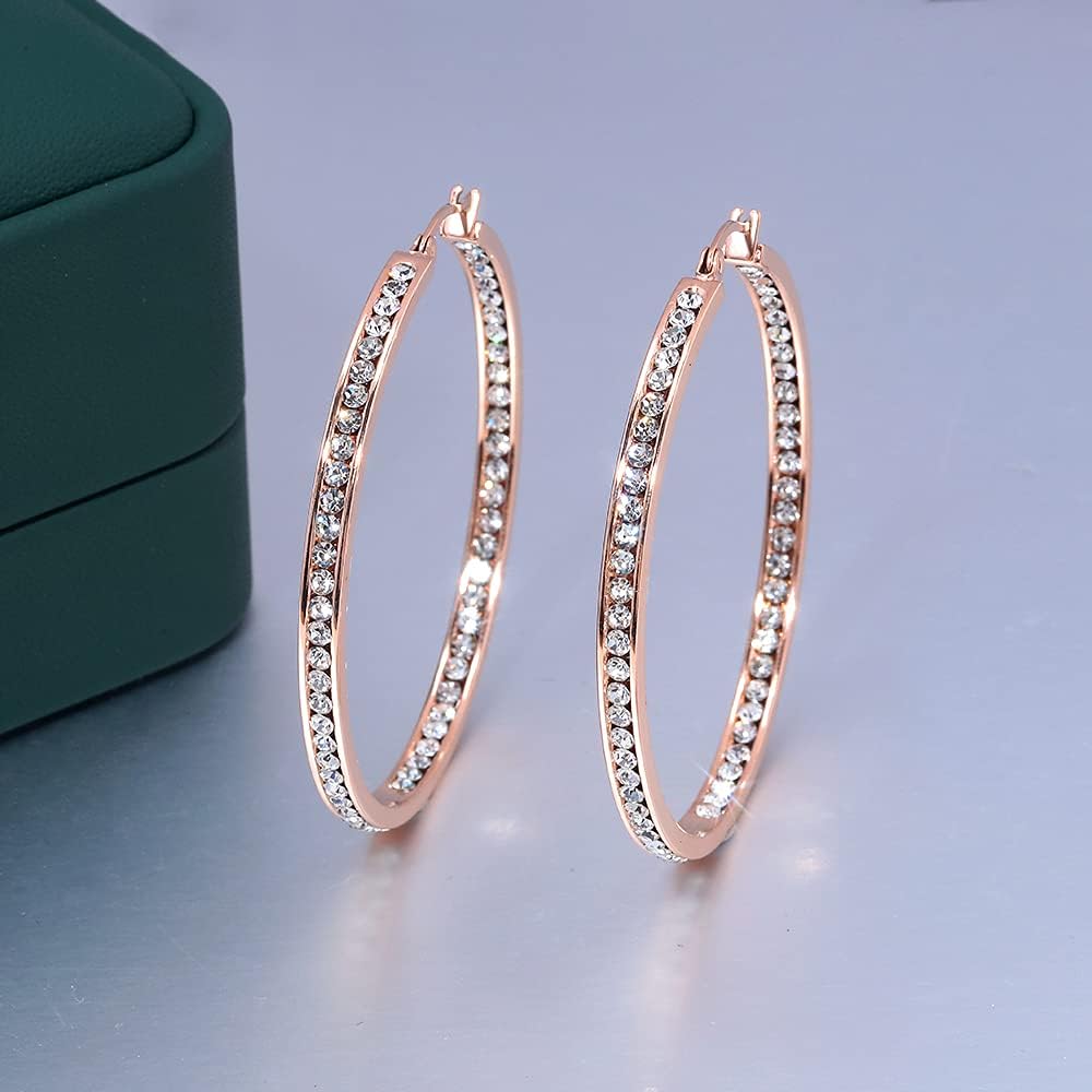 CiNily Mult-colors Crystal Stainless Steel Hoop Earring for Women Hypoallergenic Jewelry for Sensitive Ears Large Big Hoop Earrings 2" - Image 2