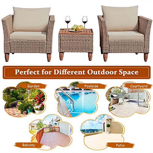 image for Tangkula 3 Piece Patio Furniture Set, Outdoor Wicker Rattan Bistro Sof
