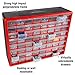 64-Drawer Storage Organizer - Plastic Drawers for Organization - Desktop or Wall-Mounted Container for Hardware, Tools, and Beads by Stalwart (Red)