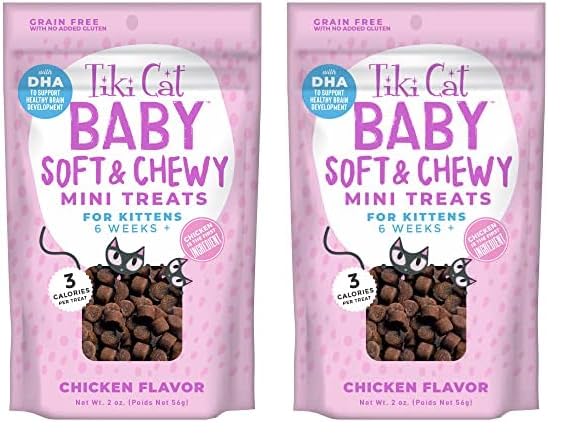 Tiki Cat Baby Soft & Chewy, Chicken Flavored, Low-Calorie, Mini Treats for Kittens 6 Weeks+, 2 oz. Pouch (Pack of 2)