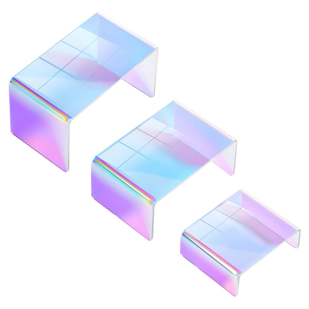 Muiltvoe 3Pcs Acrylic Display Risers 3.5" 4.5" 5.25" Rainbow Showcase Stands Collectibles Display Shelf Tabletop Display Stand for Jewelry Cupcakes Dessert Candy Figures