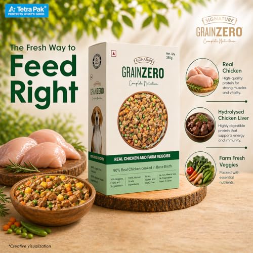 Image of Grain Zero Dog Fresh Food Tetra Pak Real Chicken & Vegetables, for Adult & Puppy, 350g | Supports Joint & Health | Immune System | Anti Inflammatory Properties | Ready to Serve | One Pack One Meal