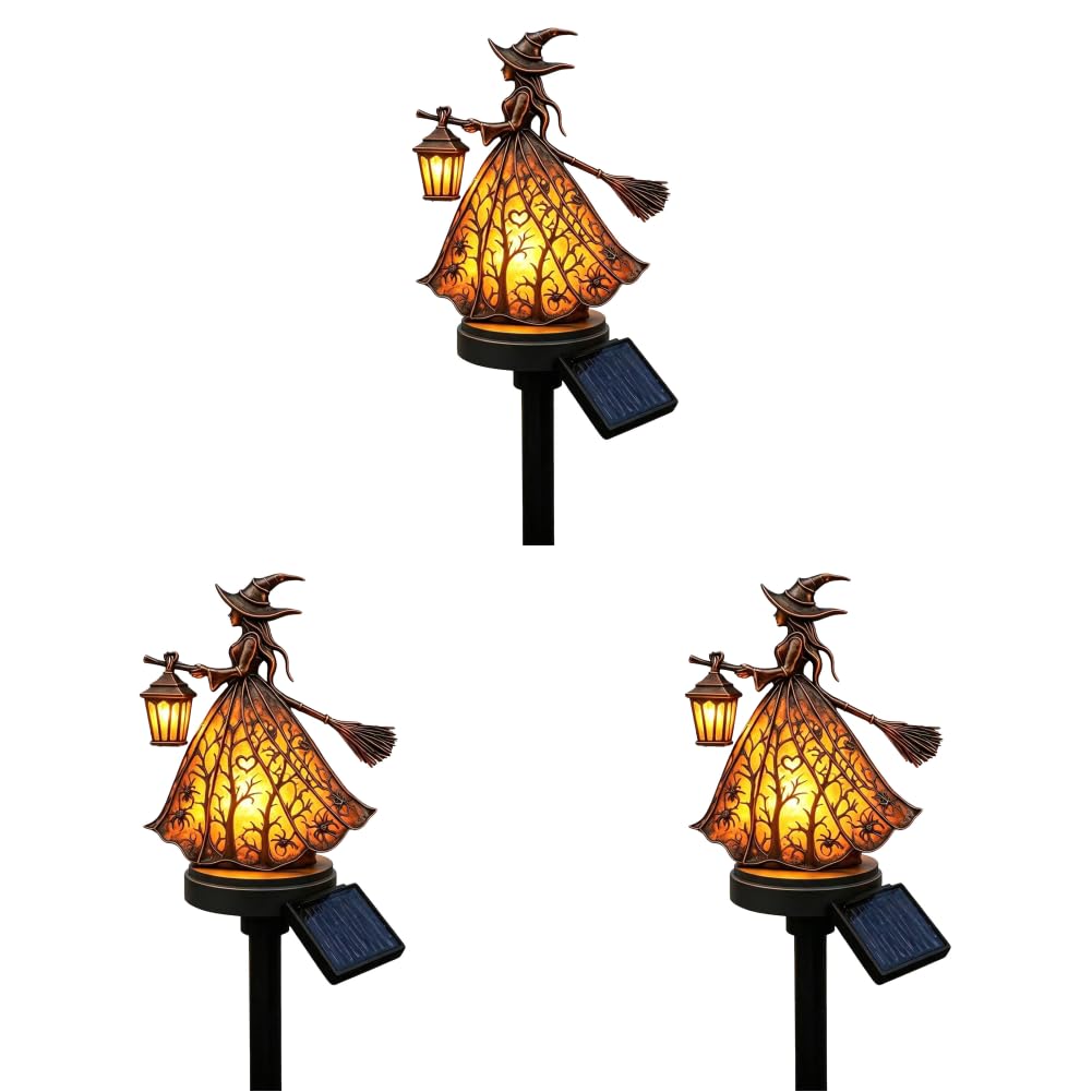 Outdoor Solar Witch Lantern Stake Gothic Outdoor Garden Light Halloween