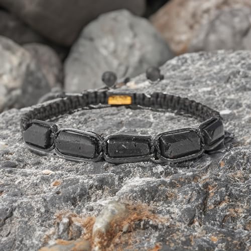 Black Tourmaline Bracelet - Handmade Natural Stone 5 pc Black Tourmaline - Adjustable Black String - Men's Women's Jewelry2
