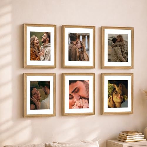 Image of Art Street 8x10 Picture Frame Set of 6, Display Pictures 5x7 with Mat or 8x10 Without, Gallery Wall Frame Set for Wall or Tabletop Display, Engineered Wood with Shatter Resistant Plexiglass, Off White