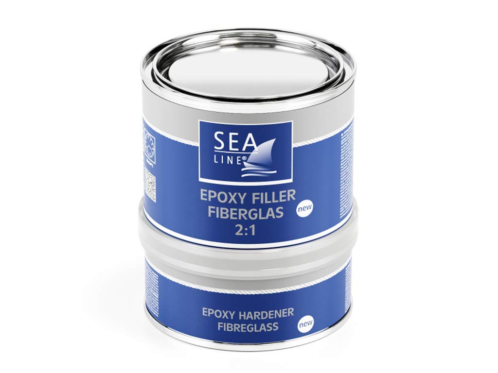 SEA-LINE Epoxid Spachtel mit Glasfaser | 2:1 | Hochfestes 2K Glasfaserspachtel Kitt für strukturelle Bootsreparatur | Rissüberbrückend, Dickschicht, Unterwasser & Überwasser