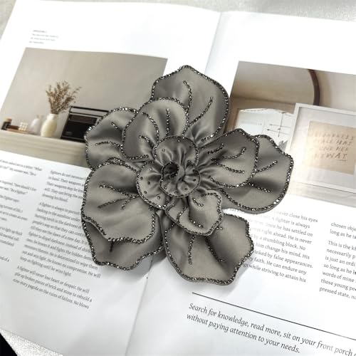 Image of Fabric Rhinestone Flower Big Brooch Lapel Pins for Women Elegant Crystal Floral Brooches Pin for Dresses Suit Accessories Jewelry Boutonniere Corsage Wedding Party 5.5in