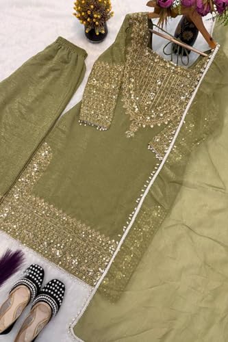 Image of PERFECT CHOICE WOMEN'S Heavy Natural Crep Silk Stitched Ethnic Salwar Kameez - Long Kurti with Embroidered Sleeves, Party & Festival Wear (SF251-ve115 Black1 XXL)