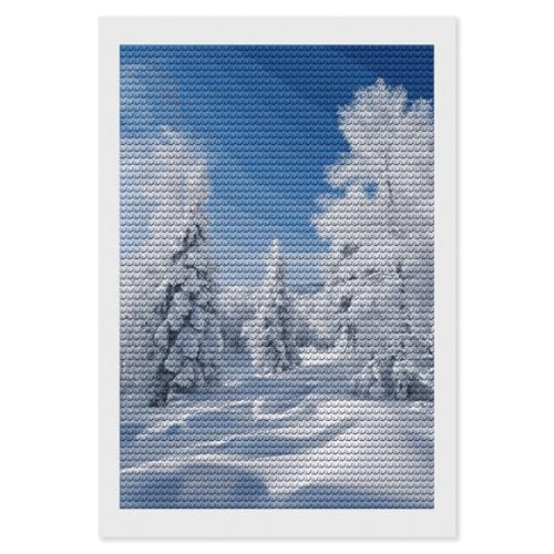 Kit peinture diamant adultes arbres hiver recouverts de neige loisir créatif