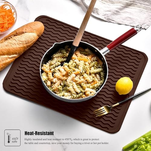 Image of VHKD Silicon Dish Drying mat Non-Slip Coffee Machine Easy Clean Sink Large Heat-Resistant Dish Drainer Kitchen Counter Sink Refrigerator Drawer Liner Utensils Drying mat (Brown 40x45cm)