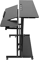 Vista 7 de Escritorio móvil de pie ajustable para laptop con ruedas, carrito de almacenamiento para estar de pie o sentado, para estación de trabajo de oficina