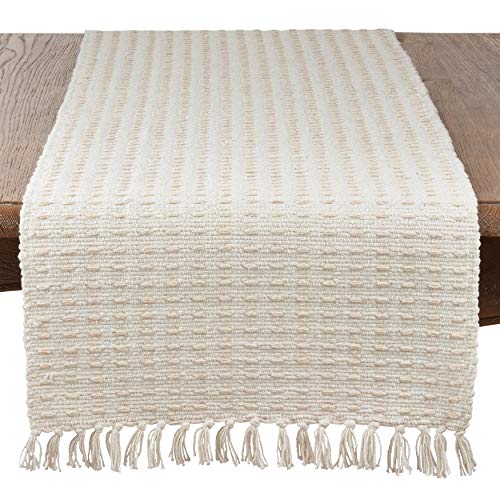 SARO LIFESTYLE Dashed Woven Table Runner, 16"x90", Natural