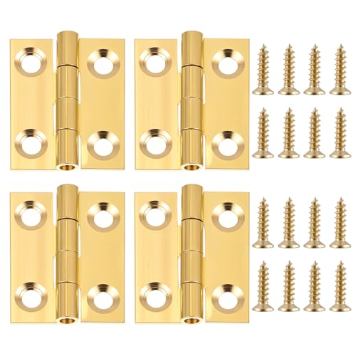 4Pcs Pure Solid Brass Mini Hinges Cabinet Drawer Folding Butt Hinges for Drawer Cabinet Cupboard Door Jewelry Chest Wood Box Wooden Case Furniture, 1 Inch